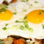 Fried sweet and russet with onion pepper eggs 2