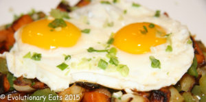 Fried sweet and russet with onion pepper eggs 2